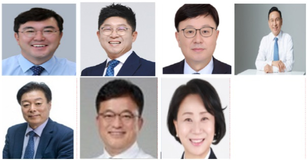 (윗줄 왼쪽부터)황천순 전 천안시의회의장,김영수 더불어민주당 충남도당 대변인,김영만 안중근 의사 가념사업회 천안지부장, 구본영 전 천안시장 (아랫줄 왼쪽부터)이규희 전 국회의원,한태선 전 더불어민주당 천안시장 후보,박남주 전 천안시의원