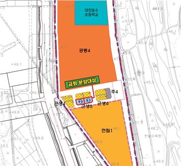 갑천지구 친수구역 분양대상 위치도.(도안동)