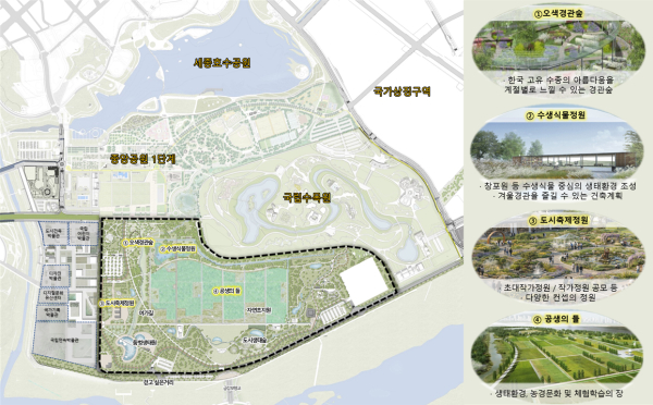 중앙공원 2단계 배치도 및 시설별 이미지 예시도