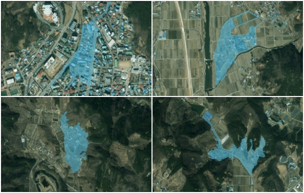 (시계방향)2026년 지적재조사사업으로 지정된 읍내3지구, 적누지구, 대평2지구, 구치지구