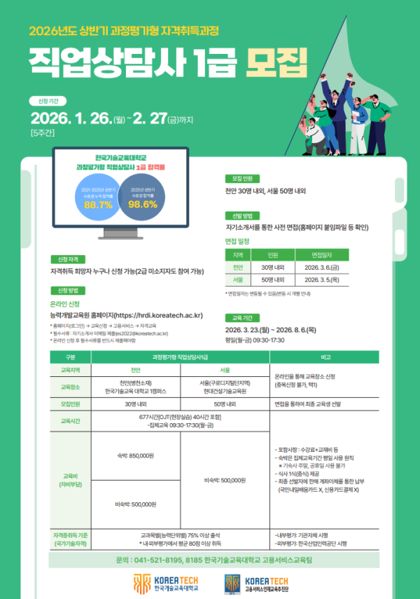 2026년도 상반기 과정평가형 직업상담사 1급 자격취득과정 모집 포스터