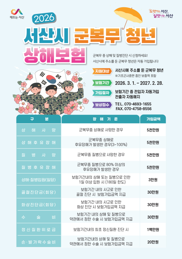 2026년 군 복무 청년 상해보험 지원 홍보물