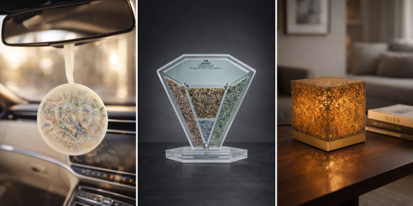 (좌측부터) 프래그런스‘돈방향제’, 부와 성공의 의미를 전하는‘돈상패’,  복을 더하는 프리미엄 오브제‘돈조명’